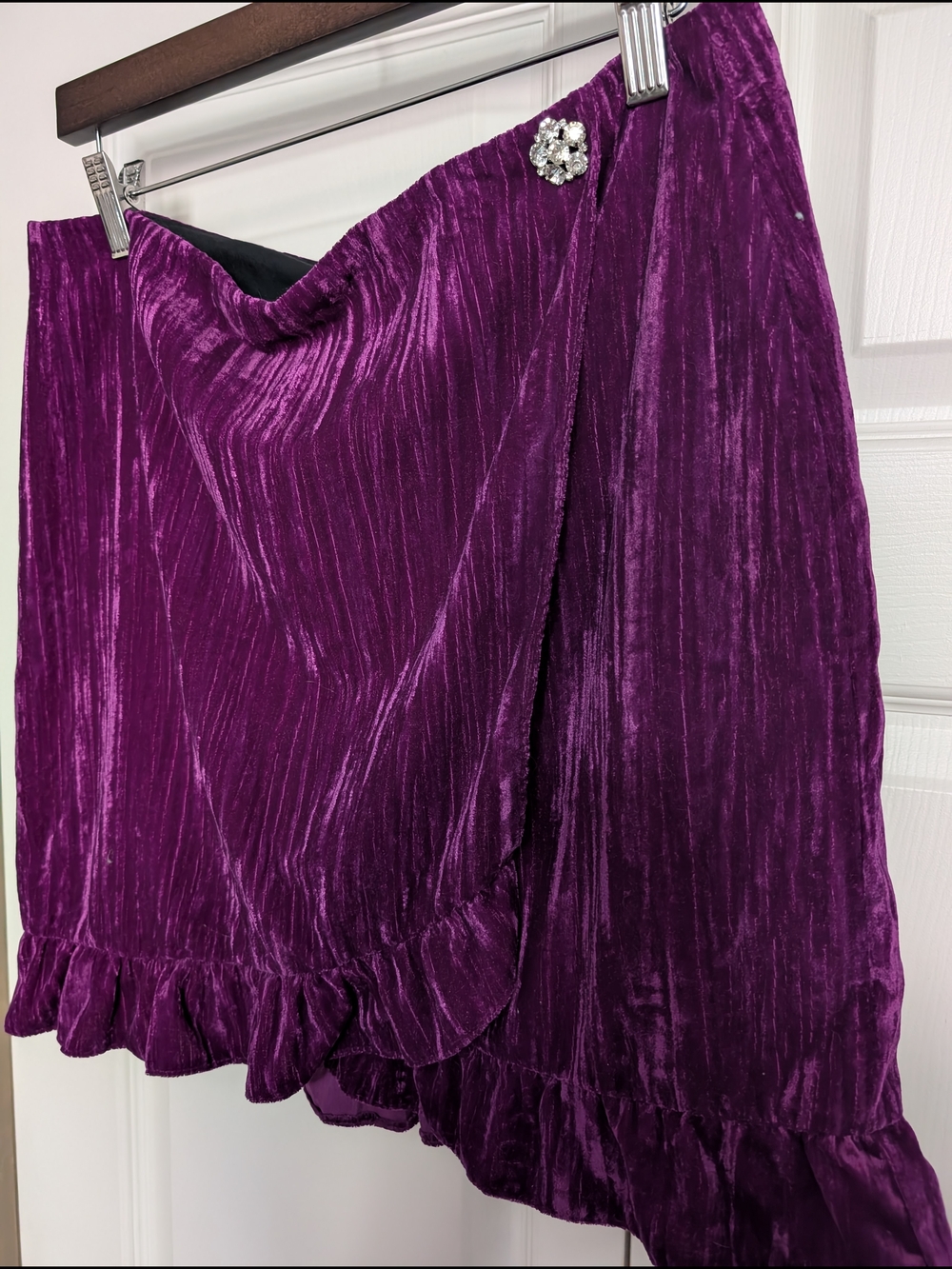 Topshop Purple Velvet Asymmetrical Wrap Skirt with Jewel Button